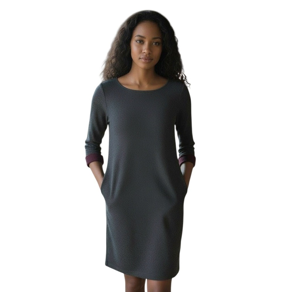 Nicole Miller New York Charcoal Gray Burgundy Knit Sweater Dress Size‎ S